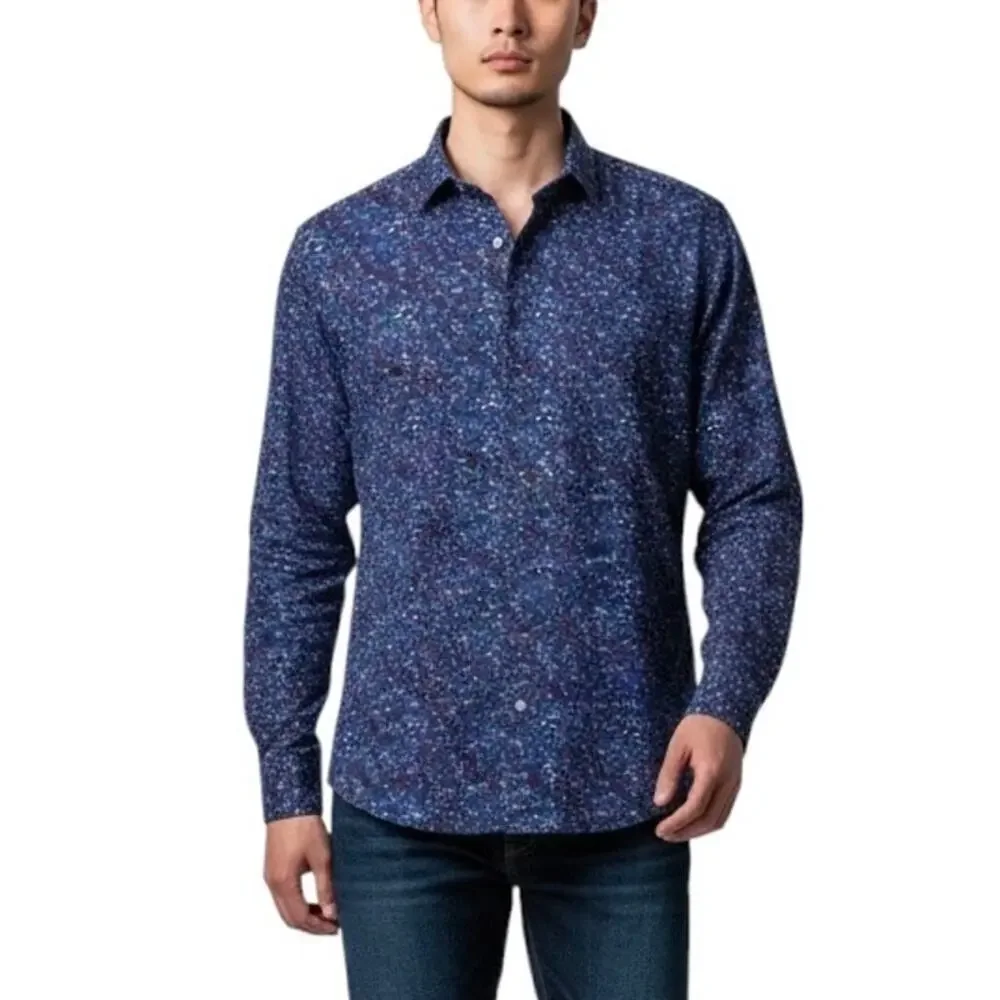 Banana Republic Men's Button Up Shirt M Blue Floral Long Sleeve Performance Knit